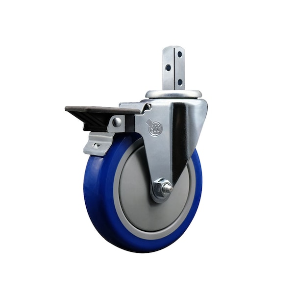 5'' Blue Polyurethane Wheel Swivel 7/8'' Square Stem Caster with Brake